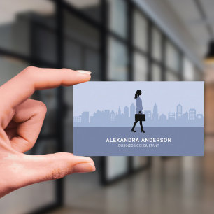 Business Woman Silhouette & City Skyline Business Card