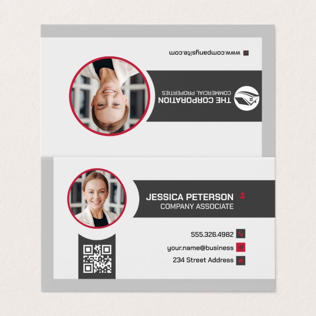 Business Woman Smiling | Corporate | QR Code Business Card (Outside Unfolded)