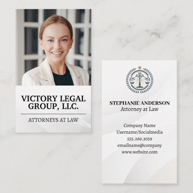 Business Woman Smiling | Law Justice Logo Business Card (Front/Back)