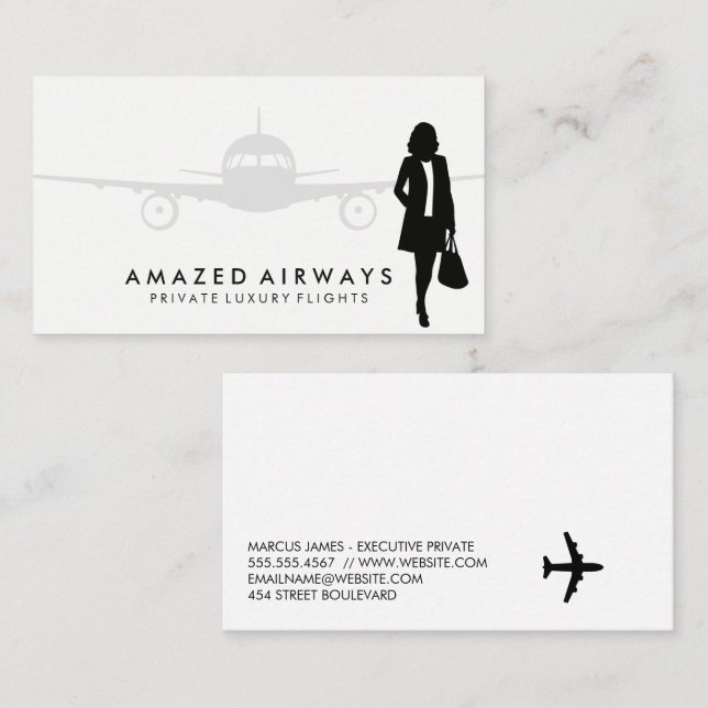 Business Woman Travelling | Aeroplane Business Card (Front/Back)