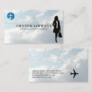 Business Woman Travelling   Aeroplane Logo Card