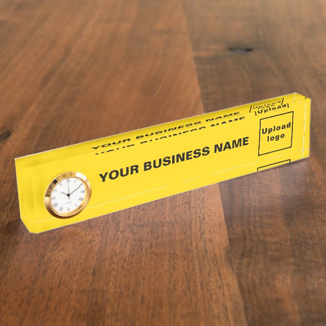 Business Yellow Acrylic With Clock Nameplate (Side)