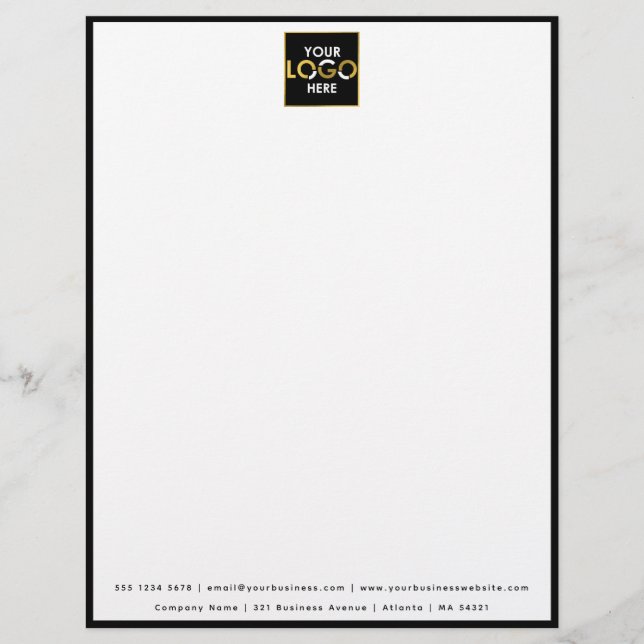 Business Your Logo Here Simple Modern Black Border Custom Letterhead (Front)