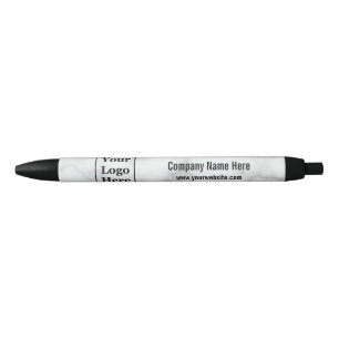 Business Your Logo Here & Text Faux White Marble Black Ink Pen