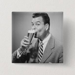 Businessman Drinking Beer 15 Cm Square Badge
