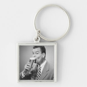 Businessman Drinking Beer Key Ring