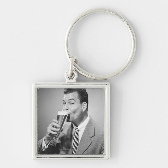Businessman Drinking Beer Key Ring (Front)