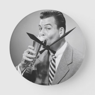 Businessman Drinking Beer Round Clock