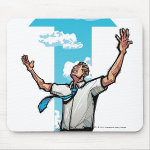 Businessman kneeling, arrow sign in the background mouse mat