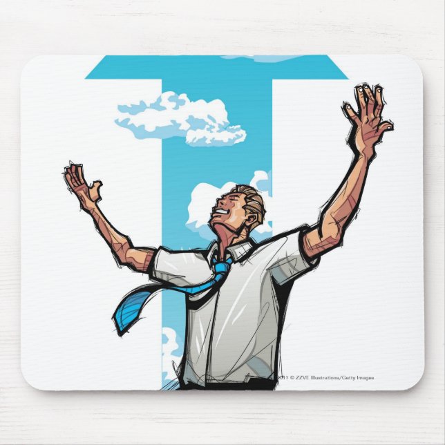 Businessman kneeling, arrow sign in the background mouse mat (Front)