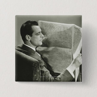 Businessman Reading the Newspaper 15 Cm Square Badge