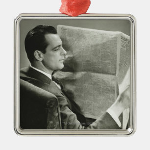 Businessman Reading the Newspaper Metal Tree Decoration
