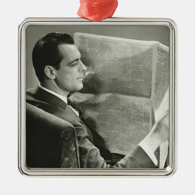 Businessman Reading the Newspaper Metal Tree Decoration (Front)