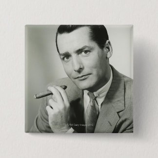 Businessman Smoking Cigar 15 Cm Square Badge