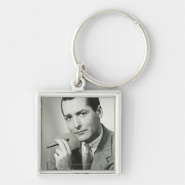 Businessman Smoking Cigar Key Ring (Front)