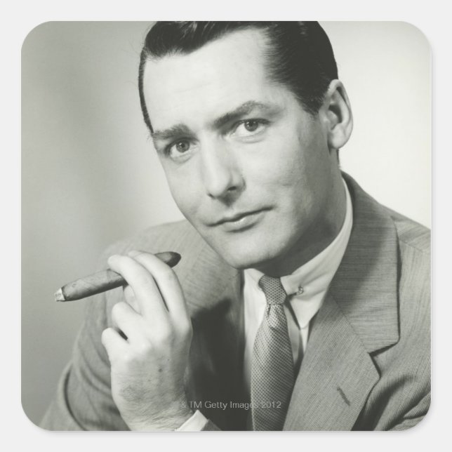 Businessman Smoking Cigar Square Sticker (Front)