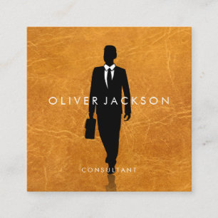 Businessman with Briefcase Lux Leather Square Business Card