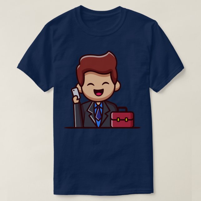 Businessman With Phone And Suitcase T-Shirt (Design Front)