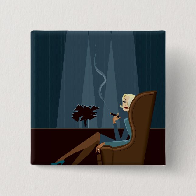 Businesswoman Smoking Cigar 15 Cm Square Badge (Front)