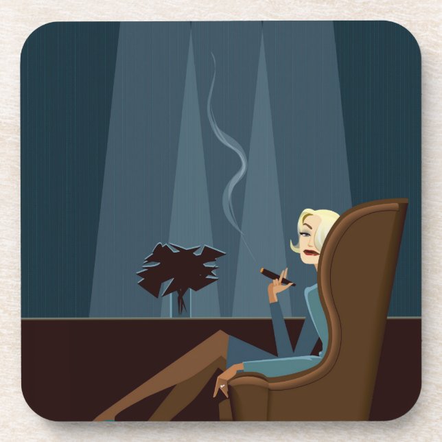 Businesswoman Smoking Cigar Coaster (Front)