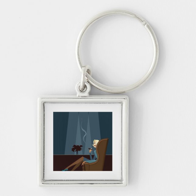 Businesswoman Smoking Cigar Key Ring (Front)