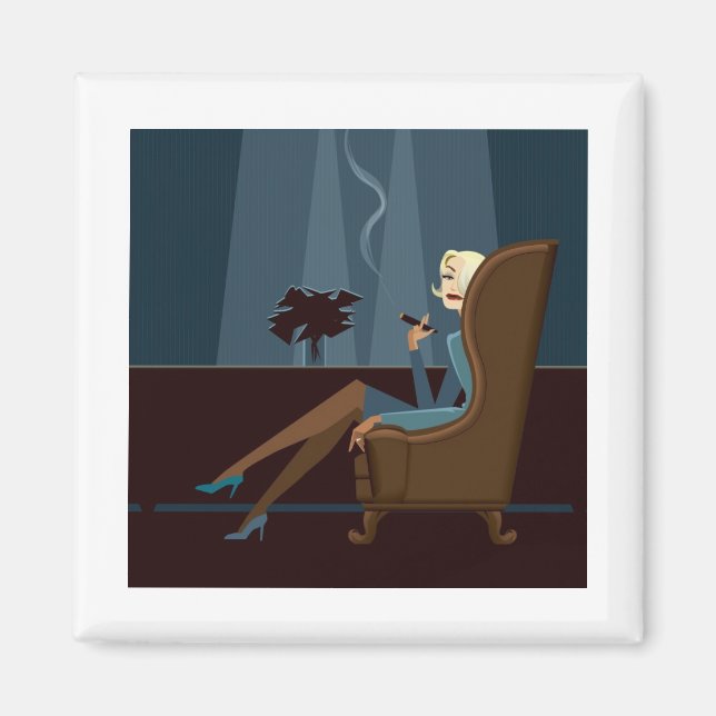 Businesswoman Smoking Cigar Magnet (Front)