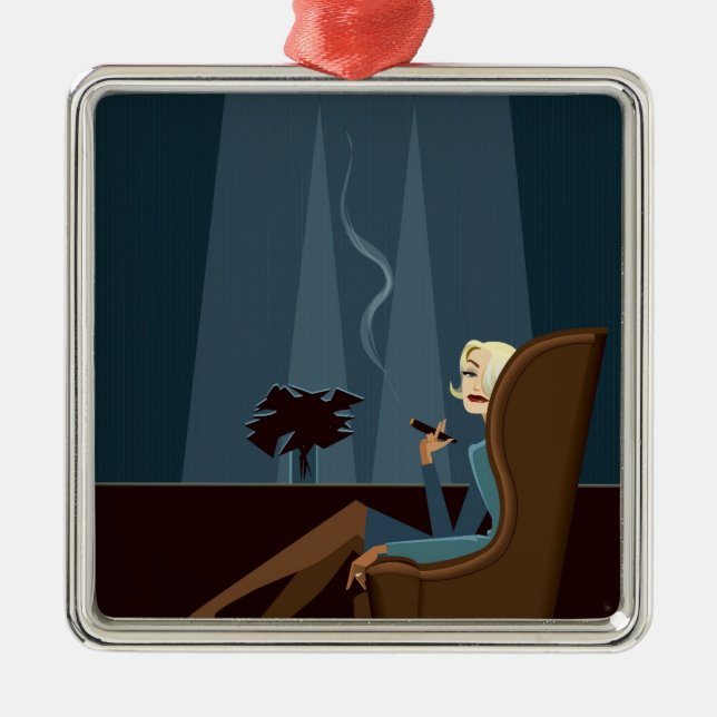 Businesswoman Smoking Cigar Metal Tree Decoration (Front)