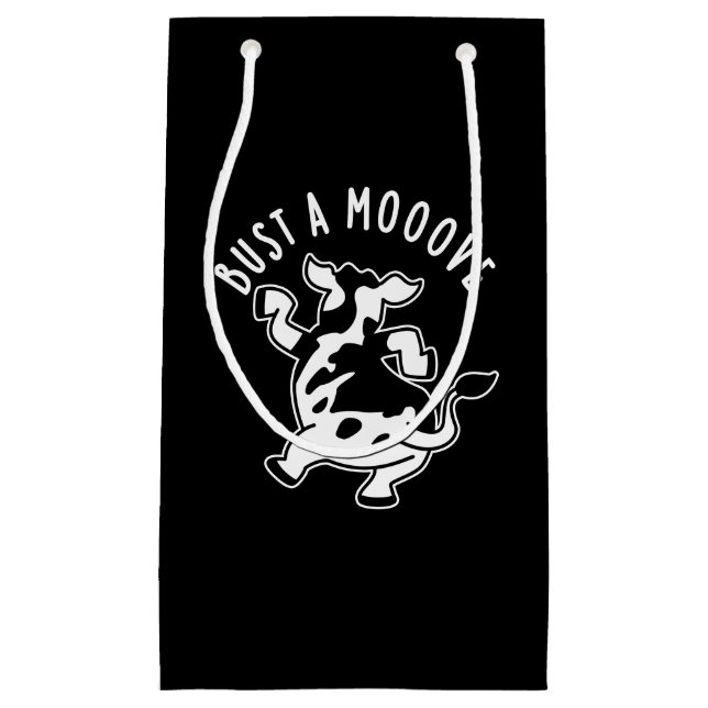 Bust A Mooove Funny Cow Pun Dark BG Small Gift Bag (Front)