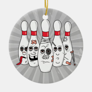 busted up injured bowling pins cartoon ceramic tree decoration