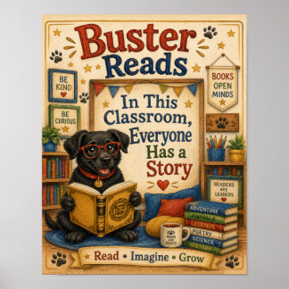Buster Reads Classroom Poster