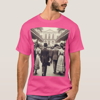 Bustling 1920S Cali  Ai Artwork Vintage Black And  T-Shirt
