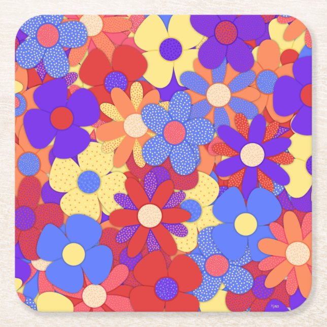 Bustling Bouquet Square Paper Coaster (Front)