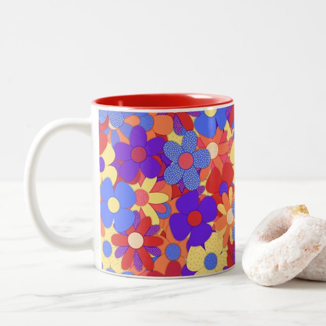 Bustling Bouquet Two-Tone Coffee Mug (With Donut)