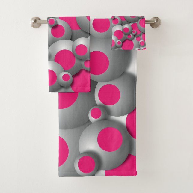 Bustling Bubbles Hot Pink Bath Towel Set (Insitu)