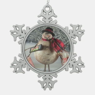 Bustling Shopper Snowflake Pewter Christmas Ornament