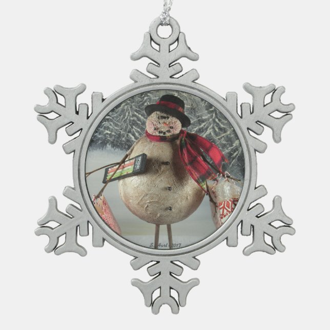 Bustling Shopper Snowflake Pewter Christmas Ornament (Front)