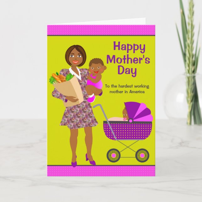 Busy African American Mum Mother's Day Card (Front)