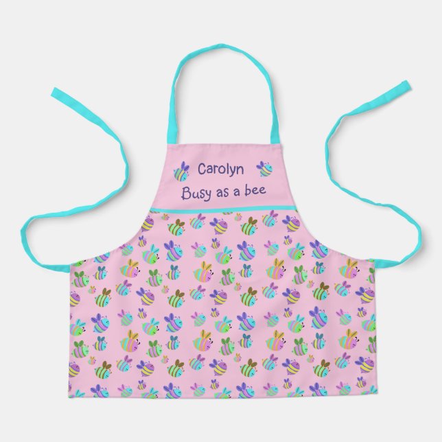 Busy as a bee, cute baby bees, personalised girls apron (Front)