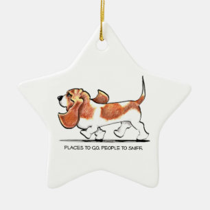 Busy Basset Hound Ceramic Tree Decoration
