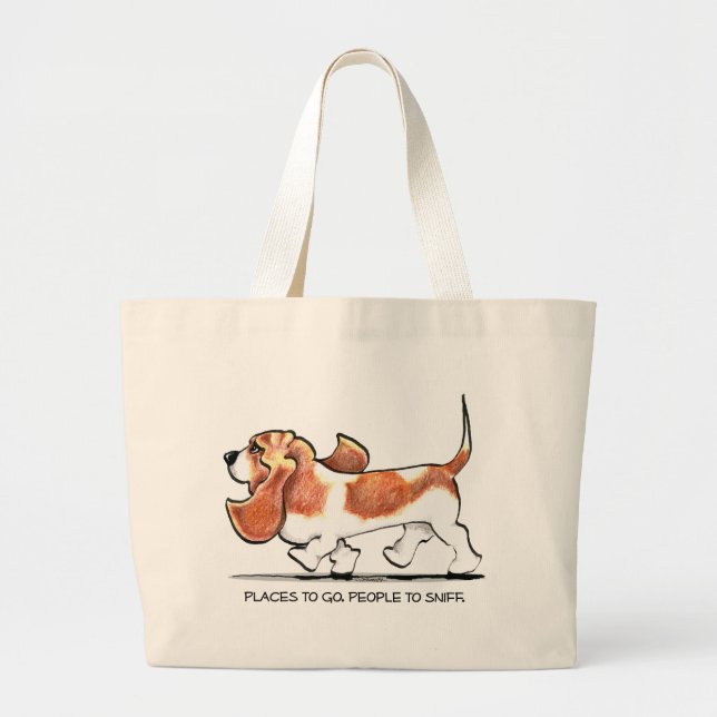 Busy Basset Hound Large Tote Bag (Front)