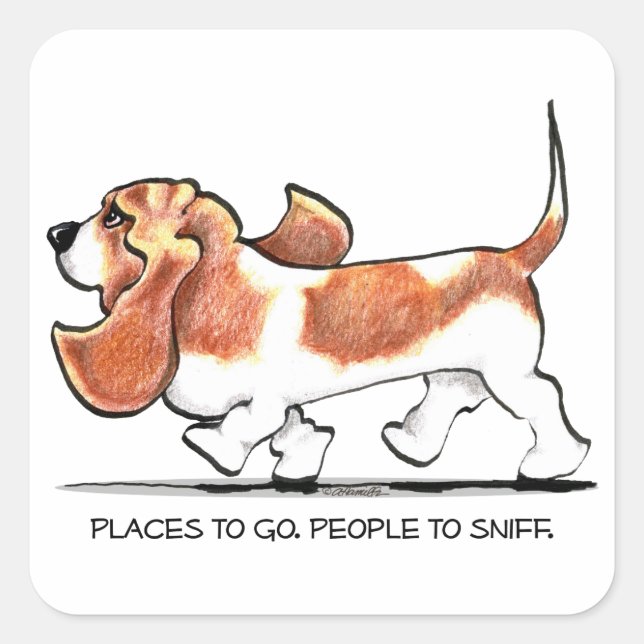 Busy Basset Hound Square Sticker (Front)