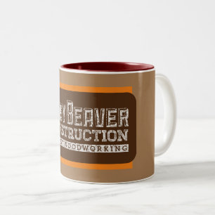 Busy Beaver Construction White Gfx Brown Orange BG Two-Tone Coffee Mug