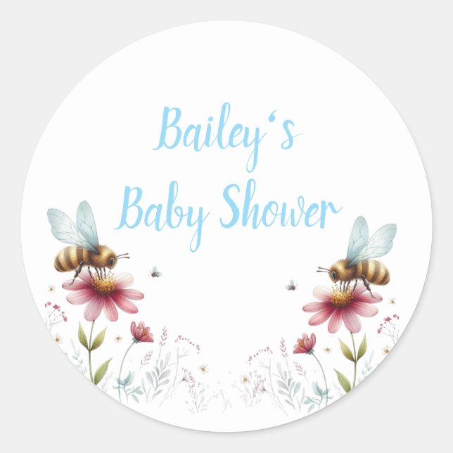 Busy Bee Baby Shower Name Classic Round Sticker (Front)
