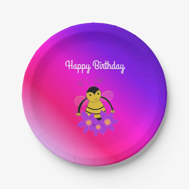 Busy Bee Birthday Paper Plate (Front)