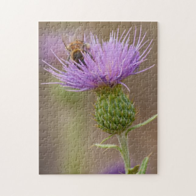 Busy Bee Buried In Purple Thistle Flower Photo Jigsaw Puzzle (Vertical)