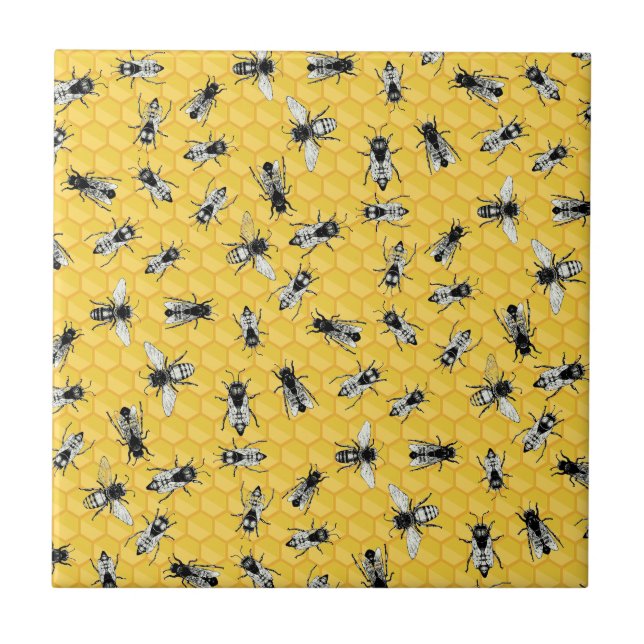 Busy Bee Colony and Honeycomb Gold Tile (Front)