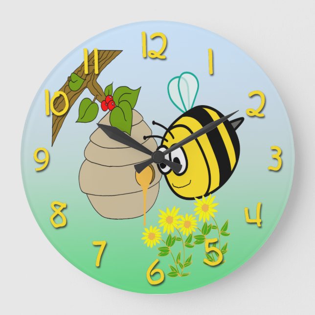 Busy Bee Cute Kid's Round Wall Clock (Front)
