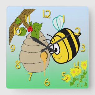 Busy Bee Cute Kid's Square Wall Clock