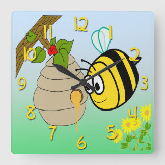 Busy Bee Cute Kid's Square Wall Clock