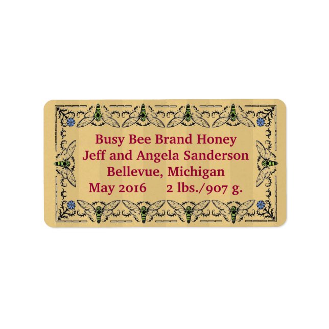 Busy Bee Honey Personalised Product Label (Front)
